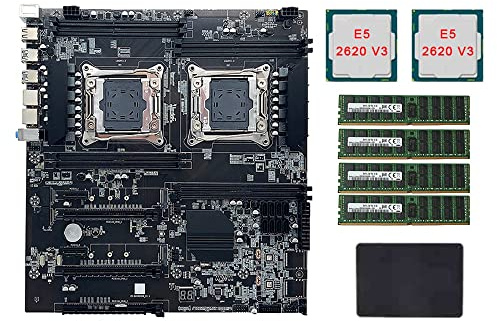 Lodokdre X99 Dual-Socket Mining Scheda Madre+2XE5-2620 V3 CPU+4X4G DDR4 ECC RAM+120G SSD LGA2011-3 Dual CPU DDR4 Slot 8X SATA2.0