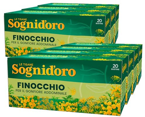 Sognid'oro Tisana Finocchio per il Gonfiore Addominale Infuso con Estratti Naturali ad Azione Sgonfiante - 7 Confezioni da 20 Filtri