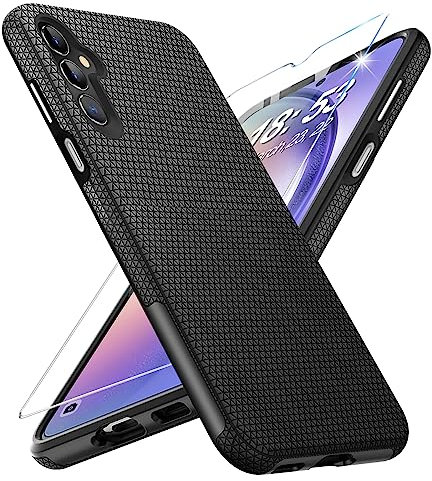 Handyhülle für Samsung Galaxy A54 5G Hülle mit Schutzfolie, Stoßfest Bumper Kratzfestigkeit Rutschfest Schutzhülle Schwer Silikon Armor Case Cover Tasche (Schwarz)