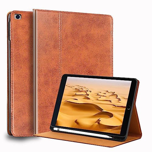 Gexmil Leder Hülle für iPad mini 5./4. Generation 2019/2015 7,9 Zoll Echt Leder Cover mit Stylus Halter Stoßfest rutschfest,Automatischer Schlaf/Aufwachen,Einstellbarer Ständer, Braun