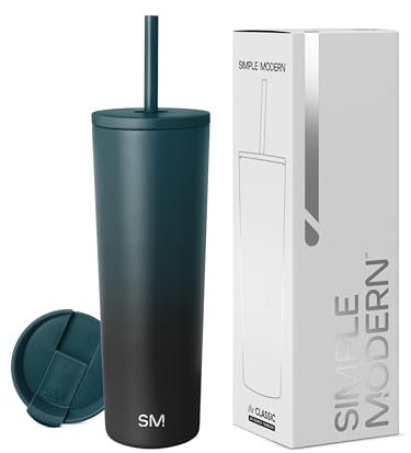 Simple Modern Insulated Tumbler with Lid and Straw | Iced Coffee Cup Reusable Stainless Steel Water Bottle Travel Mug | Gifts for Women Men Her Him | Classic Collection | 830ml | Moonlight
