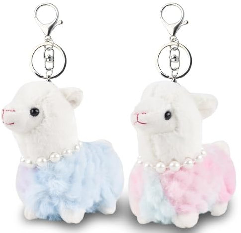 ANBOOR 2Pack Piccoli peluche Alpaca con portachiavi Pecora Peluche Kawaii Giocattolo regali per l'asilo (Blu & Rosa)