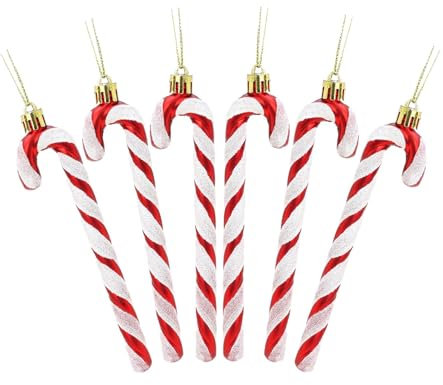 6 Stück Weihnachtsbaumschmuck Zuckerstangen zum Hängen, Weihnachtsdeko Anhänger Zuckerstange Ornamente, Christbaumschmuck, Candy Weihnachtsdeko, Rot und Weiß