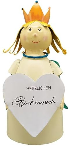 s.dekoda Zaunhocker Schutzengel ca. 21cm Creme Engel mit Herz Schild - Herzlichen Glückwunsch - Metalldeko Pfostenhocker Zaunfigur [D3174]
