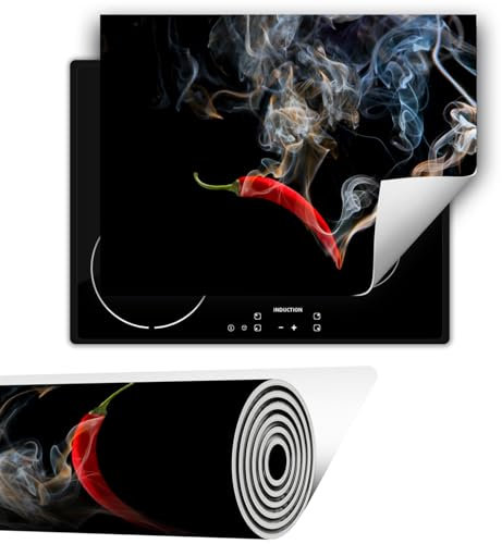 TMK ArtDeko Herdabdeckplatte 1 teilig 80x52 cm Küche Herdabdeckung Ceranfeld Herdabdeckplatten Anti Rutsch Matte Aufrollbar, Schwarz Chilli