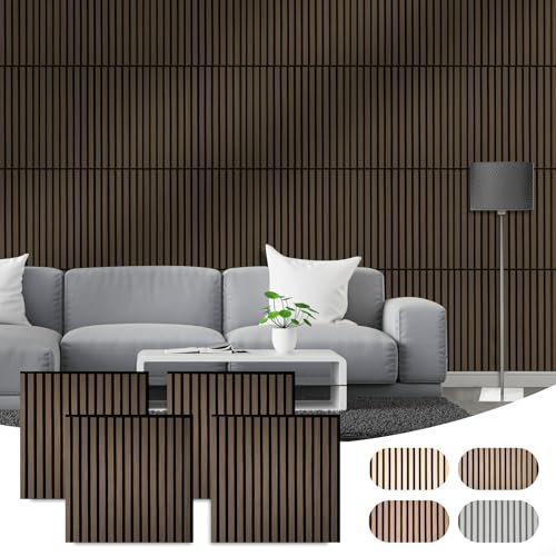 CLICK-DECK Wooden Wall Panels | Premium Acoustic Wall Panels | Slat Wall Panelling For Feature Walls | Sound Absorbing | Modern& Stylish Wood Panels For Walls | Pack of 4 Panels – 60x60cm (Smoked Oak)
