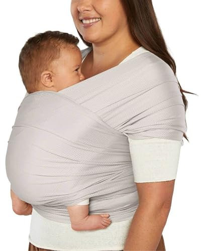 Ergobaby Babytragetuch für Neugeborene ab Geburt bis 11,3 kg, Aura Mesh Tragetuch aus recyceltem Polyester und Elastan, Elastisch und atmungsaktiv, Sling Wickeltuch unisex, Soft Grey