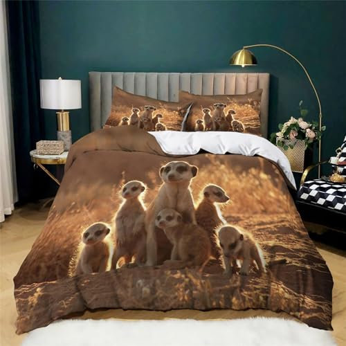 BanbE Bettwäsche Tierische Erdmännchen 135x200 cm Weich & Bügelfrei Bettbezug mit Reißverschluss - Bettwäsche Set für Modern Schlafzimmer mit 2 Kissenbezüge 80x80 cm