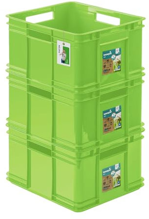 PAFEN 3x Euro Stapelbox 28l - 43 x 35 x 24 cm - Eco Aufbewahrungsbehälter Euro-box Stapelkasten Transport Eurobehälter aus PP, Grass Green