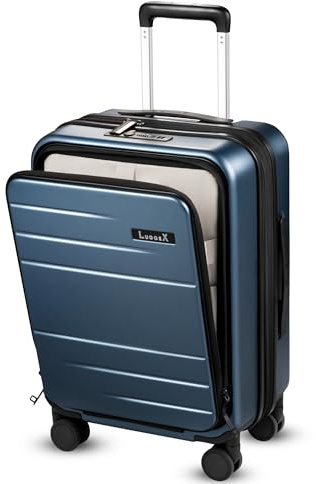 Luggex Expandable Carry On Suitcase with Laptop Compartment, 4 Spinner Wheels & TSA Lock, PC Hard Shell Cabin Suitcase Hand Luggage for Men Women Travel Business (Blue, 56cm)