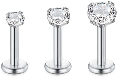 LAURITAMI 16G Piercing Lèvres Labret Tragus Studs Vis Acier Inoxydable Cartilage Helix Boucle d'oreille Diamant CZ Piercing Bijoux 6/8/10/12mm