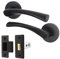 EAI Black Door Handle Latch Set | Round Internal Door Handles & Latch (64mm) | Matt Black Lever on Rose Novoli Range
