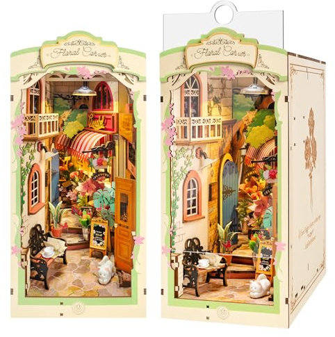 Rolife Book Nook Kit Blumen Ecke Booknook mit LED Lichter DIY Miniatur Haus Kit 3D Puzzle für Erwachsene zu Bauen Bücherregal Dekoration Weihnachten Geburtstag Geschenk