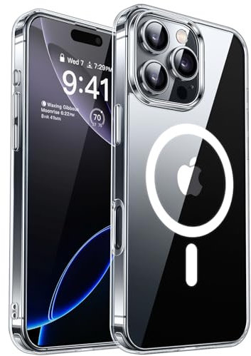 CANSHN Magnetisch für iPhone 16 Pro Hülle Kompatibel mit MagSafe Kabellosem Laden, [Nie Vergilbung] Stoßfest Handyhülle, Schutzhülle Kratzfeste Transparente Rückseite, Durchsichtig