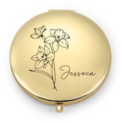 Presentimental Personalisierte Kompaktspiegel mit Gravur Reisespiegel Taschenspiegel für Damen Mädchen Doppelspiegel Geschenk für Damen Freundin Weihnachten (Gold)