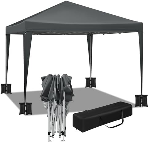 WOLTU Pavillon mit 4 Sandsäcke, Faltpavillon 3x3m, Gartenpavillon wasserfest stabil UV-Schutz, Pop Up Partyzelt Outdoor, höhenverstellbar, mit Tragetasche, Anthrazit
