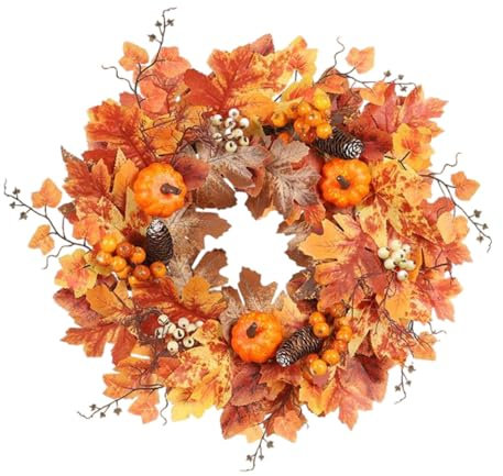 Couronne de Porte d'automne Halloween Couronne d'automne Pumpkin Berry Maple Feuille Pincone Couronne de grâces de grâces
