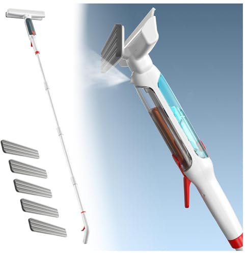 RYJYQYX 4 en 1 Spray Limpiacristales con Varilla De Extensión, Limpiacristales Profesional con Colector De Aguas Residuales Y 5 Paños para Baños,Ventanas,Espejos