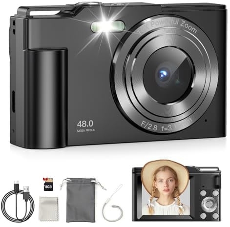 Cámara Digital, COLALY Cámara de Fotos con Enfoque Automático de 48MP 16X Zoom,Tarjeta 8GB, 1 Batería Recargable, 2,4 Pulgadas Mini Cámara para Niños Principiantes Adulto