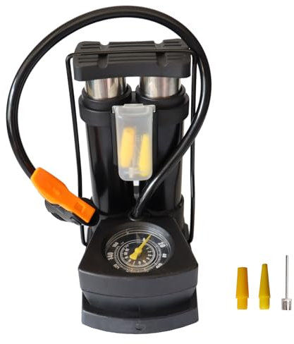 Portable Bike Floor Pump with Pressure Gauge,Double Barrels Foot Pump Bike Pump Bicycle Tire Air Pump Mini Floor Pump with Presta and Schrader Valve for Road Bike Tyre,MTB,Air Cushion,Balls