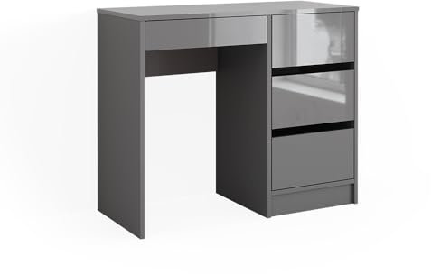 Vicco Schreibtisch Sherry, Arbeitstisch für das Büro, Grau Hochglanz, 90 x 40 cm mit Schubladen