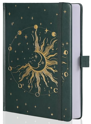 MGGAO Sun Moon Bullet Dot Journals für Frauen Männer, A5 Dotted Hardcover Notizbücher zum Schreiben für Arbeit, Reisen, Schule, 190 nummerierte Seiten