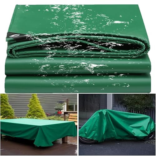 Tarpaulin Waterproof Heavy Duty 4.7 x 5.5 m, Heavy Duty, 500Gsm Multipurpose Pergola Cover Universal with Reinforced Grommets for Camping, Furniture, Shed, Green