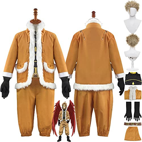 bbganlian Anime My Hero Academia Hawks Cosplay Kostüm Outfit Keigo Takami Rollenspiel Uniform Komplettes Set Halloween Karneval Party Dress Up Anzug mit Perücke für Männer (S)