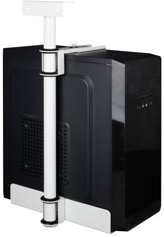 PC Halterung Unter Schreibtisch, Computer Aufhängung Halter für Untertisch, Vollständiges Stahlmaterial, bis zu 35 kg, 360° Drehbar, Höhe Verstellbar 50-530 mm für den meisten Hosts (Weiß 360°)