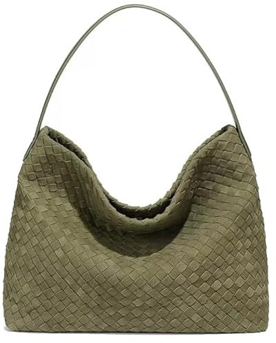 Schultertasche aus gewebtem Wildleder für Damen, Hobo-Tasche, elegante Handtasche, Umhängetasche für Arbeit, Reisen, Oliv/Blatt für mich (Leaf It to Me), Einheitsgröße