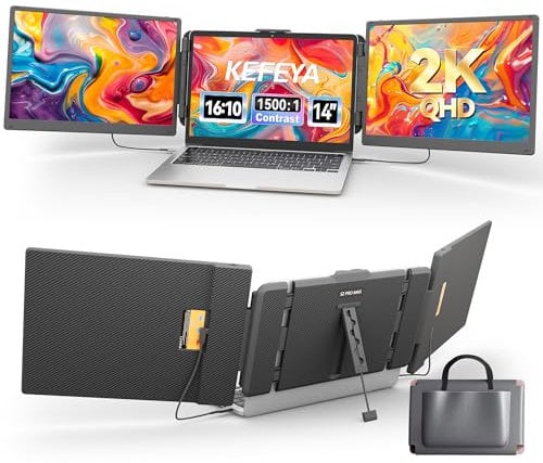 KEFEYA 2K Monitor Portatile per Laptop 2160x1440P QHD Estensore Dello Schermo del Laptop 1500:1 Contrasto Triplo Monitor per Laptop, Plug & Play da 13 - 17 (Mac, Wins, Android, Dex)