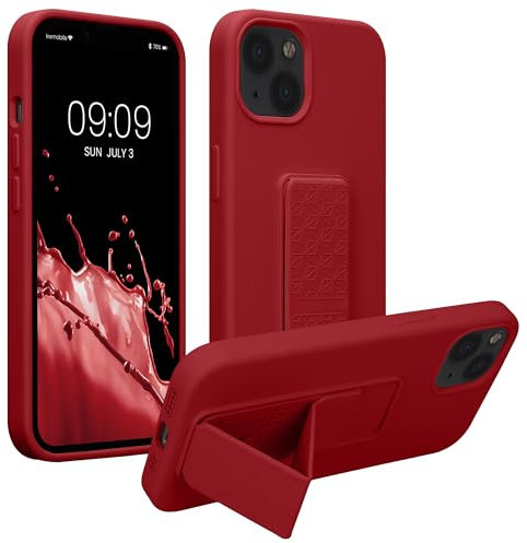 kwmobile Carcasa Compatible con Apple iPhone 13 - Funda para móvil con Soporte y Agarre para Dedo Rojo lacre