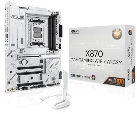 ASUS X870 MAX GAMING WIFI7 W AMD AM5 ATX Motherboard, 8-layer White PCB, 12+2+1 80A DrMOS, DDR5, PCIe 5.0 x16 Q-Release, 3x M.2, Wi-Fi 7 Q-Antenna, USB4® Type-C®, 2.5Gb LAN, BIOS FlashBack™, Aura Sync