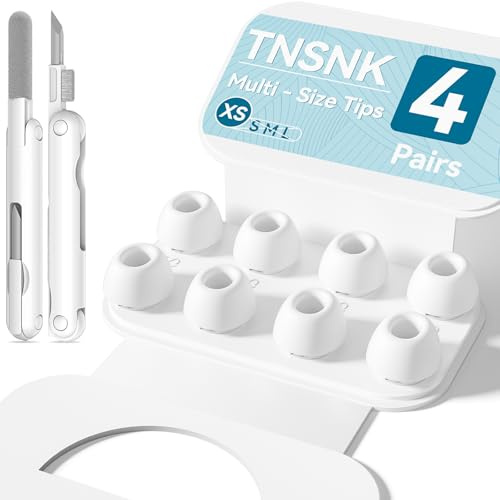 TNSNK Ersatz Ohrstöpsel für AirPods Pro 2nd/1st, Weiß (4 Paar Größe XS) | 4 Paar, Anti-Slip, Weiches Silikon, Hautfreundlich, mit Cleaning Kit & Organisator
