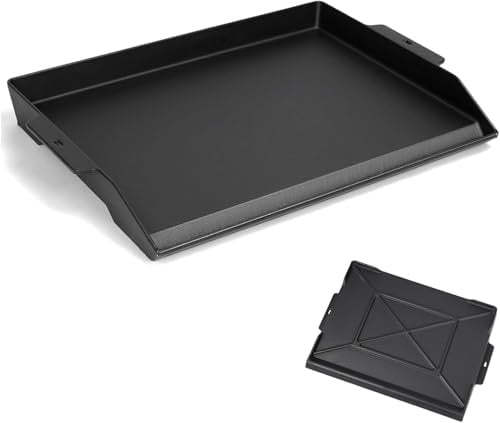 Denmay 58,6 × 40,5cm Gusseisen Grillplatte, Universal Plancha für Gasgrill, Holzkohlegrill, Gaskochfelder, Herd, Universal Grillpfanne Mit Antihaftbeschichtung