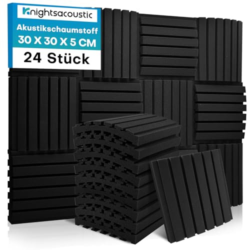 Lot de 24 panneaux d'insonorisation en mousse acoustique, 5 x 30 x 30 cm, panneaux d'isolation acoustique, panneaux acoustiques, absorbeur acoustique mural, pour studio d'enregistrement
