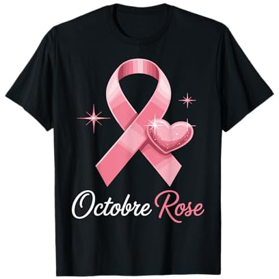 Tee Shirt Octobre Rose Femme Ruban Rose Coeur Octobre Rose T-Shirt