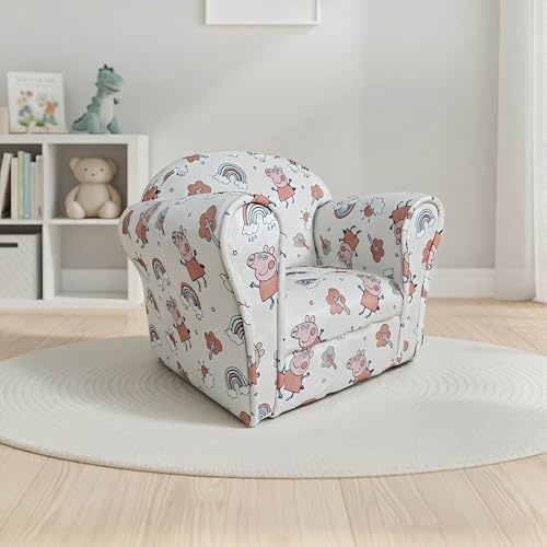 Kidsaw Kids Peppa Pig Themed Children's Armchair Toddler Chair - Wood Frame - Thick Padding - Soft Upholstered Toddler Seating for Bedroom or Playroom (Peppa Pig White)