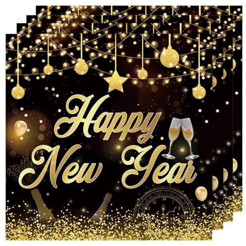 Servietten Silvester,Silvester Deko 2026,20 Stück Schwarz Gold Servietten Tischdeko,33x33cm 2026 Happy New Year Tisch