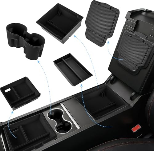 Organiseur de Console Centrale pour Tesla Model Y Juniper (Modèle 2025-2026 Juniper) | Set de Rangement 5 pièces avec Porte-Gobelets et Boîte Cachée | ABS + Flocage