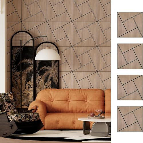 Hiseng 12 Stück Akustikpaneele Selbstklebend 30x30cm Holzmaserung Schalldämmung Wandpaneele Akustikplatten Schallabsorber Wand für Schallschutz Büro Tür Wall Gaming Tonstudio (Heller Nussbaum,30x30cm)