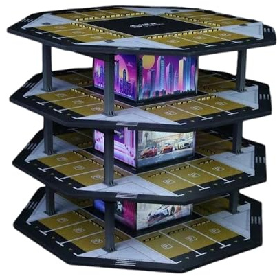 ＡＷＨＡＯ Dekorative Tischvitrine für Modellautos Im Maßstab 1:64, 4 Ebenen mit LED Beleuchtung Und Parkfläche, Ideal für, Style B