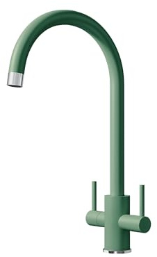 Liquida PR68GC Twin Lever Swivel Spout Green & Chrome Kitchen Mixer Tap