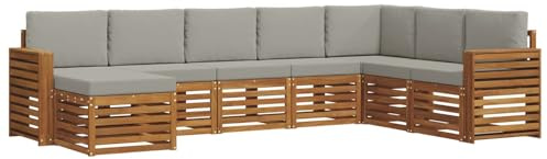 vidaXL Sofagarnituren 8 pcs Natürlich und Hellgrau Massivholz Akazie, Garten-Sofa, modernes Ecksofa, robuster Outdoor-Möbel für Terrasse und Lounge, Bequeme Sitzgarnitur