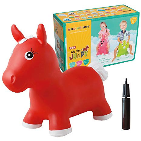 GERARDO`S Reiten auf dem Pferd. Hüpftier für Kleinkinder. Aufblasbares Hüpfpferdchen Rot.