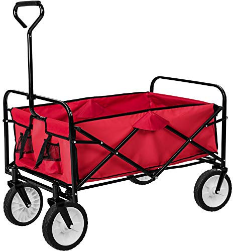 tectake® Chariot de Transport Pliable & Imperméable Chariot à roulettes Avant 360° de Jardin Remorque à Main Charrette à Bras Capacité Max. 80 kg 2X Sacs de Rangement pour Courses Plage Pêche Camping