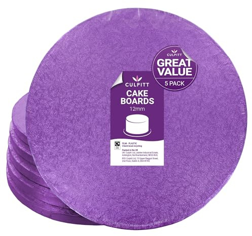 Culpitt Cake Board, Cake Drum, Purple, 10 Inch (254mm) Round, 0.5 Inch (13mm) Thick, (Pack of 5 Boards)