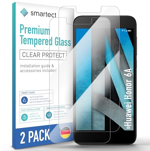 smartect Verre Trempé 2 Pièces pour Huawei Honor 6A | Protecteur d'écran HD Anti-Rayures, Vitre de Protection Sans Bulles, Dureté 9H, 0.3 mm Ultra Transparent, Ultra Résistant