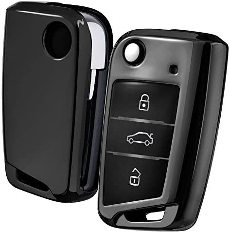 OATSBASF Autoschlüssel Hülle VW, VW Golf 7 Schlüsselhülle, Schlüsselbox Cover für VW Polo, Skoda, Tiguan, MK7 3-Tasten (Schwarz)