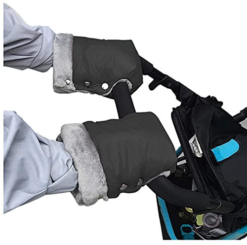 Handwärmer für Kinderwagen, Dicker Frostschutz Kinderwagen wasserdichte Winddichte Handschuhe Baumwolle Winter Protect Hands Handschuhe für Eltern und Betreuer (Farbe: Schwarz)